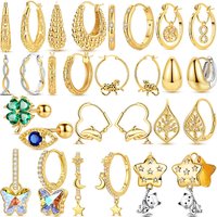 Earrings Original 925 Sterling Silver Golden Cheetah Shining Butterfly for Women Girls Party Wedding Birthday Jewelry Gift