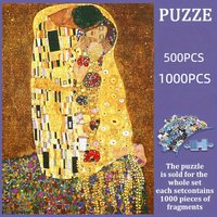 ## 500/1000pcs Puzzle, DIY Paper Puzzle, Klimt Kiss Canvas Reproduction, Adult Puzzle, Suitable for Home Leisure Jigsaw, Coupl
