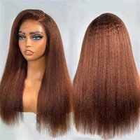 Soft 24inch Kinky Straight Lace Front Wigs 180 Density Brown Yaki Wig With Baby Hair Synthetic Wig Heat Temperature Glueless