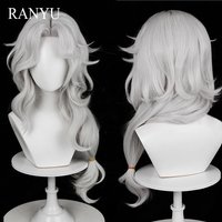 Long Wavy Silver Gray Synthetic Wig Anime Game Cosplay Fluffy Women and Men Heat Resistant Wig for Daily Party