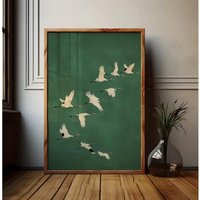 1pc Japandi Crane Vintage Lover Canvas Print, Noframed Retro Wall Art for Living Room Vintage Decor Entryway Wall Decortions