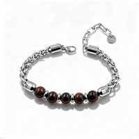 2025 Trend Unisex Stainless Steel Bracelet Natural Tiger Eye Stone Beaded Adjustable Chain Casual Wristband For Daily/Party Wear