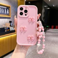 For Iphone 16 X Xr 7 8 Plus SE 3D Pink Cute Butterfly Silicone Soft Case For Iphone 15 14 13 12 11 Pro Max Cover With Bracelet