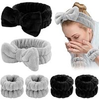 3 teile/satz Gesicht Waschen Armband Stirnband Set Fleece Hautpflege Bowtie Haarband Handgelenk Manschetten für Make-Up Dusche Teen Mädchen stirnbänder