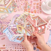 4 Pack Microscopic 3D House Stickers Waterproof PET Adhesive Decals For Creative Journaling Scrapbooking Office Decor Projects