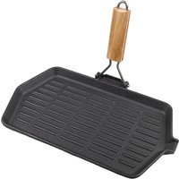 1PC Iron Grill Non-Stick Cast Iron Frying Pan With Even Heat & Foldable Wooden Handle Square Skillet For Indoor&Outdoor Grilling