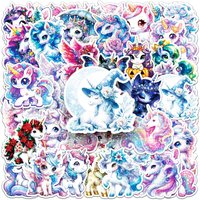 50 PCS Unicorn Holographic Laser Rainbow Horse Cartoon Animal Waterproof Stickers Decorate Scrapbook Phone Diary Decals