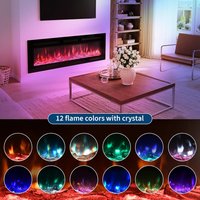 Elektrischer Kamin-Einsatz mit 3D-LED-Flammen, 12 Farben & 5 Helligkeitsstufen, 900/1800W Heizung, Wandmontage oder Einbau, 30"40"/50"