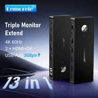 Lemorele 13-in-1 USB HUB Triple Display Type-C to 4K60Hz DP 2xHDMI RJ45 SD/TF 3.5mm 5Gbps Data Ports Dock for PC Laptop Adapter