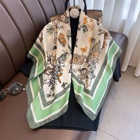 90*90cm Summer Thin Square Scarf Women Imitation Silk Scarves Bandanas Luxury Beach Shawl Wraps Floral Printed Hijab Neckerchief
