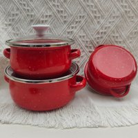 Double Handle Pot Universal Enamel Mini Pot Set for Cooking Simmering Deep Saucepan Home Kitchen Use
