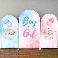 Pink Blue Balloons Bear Arch Backdrop Baby Shower Boy or Girl Gender Reveal Party Kids Birthday Decor Elastic Arched Background