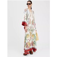 2025 Spring Chic Retro Print Bohemian Long Dress Fashion Sexy Stand Collar Lace-up Party Dress 4/3 Sleeve Loose Women's Dress