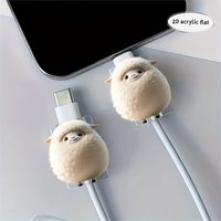 2D Flat 2pcs Cute Plush Lamb Design Acrylic Phone Cable Protector Cord Saver Sleeve Data Line Protection Kit For iPhone/Type-C