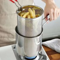 Stainless Steel Deep Fryer with Basket for Home and Commercial Use Tempura Chicken Frying Anti-Slip Base Cool Handle