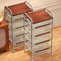 Living Room Mobile Fruit Vegetable Rack Stand Floor-Mounted Kitchen Multi-Layer Snack Storage Cart Cover Home Organization