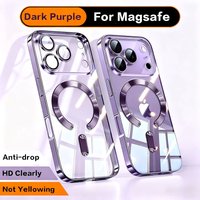 for Magsafe Magnetic Clear Case For iPhone Air 17 16 15 14 13 12 11 Pro Max Plus Luxury Lens Protection Plating Soft Back Cover