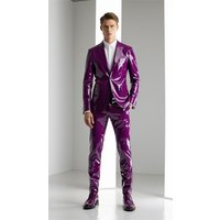 Bright PU Leather Men Suits Set 2 Piece Blazer+Pants Trousers Wedding Tuxedo Formal Office Groom Prom Jacket Business Coat