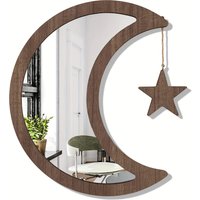 Bohemian Wooden Frame Moon-Shaped Mirror Wall-Mounted Decorative Mirrors Bathroom Bedroom Living Room Creative Unique Home Decor