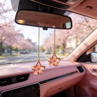 Cute Car Rearview Mirror Pendant Four-Leaf Clover Chain Hanging Ornament Car Interior Accessories Women's Gift