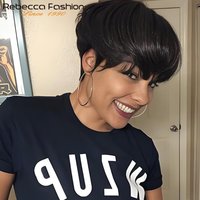 Rebecca Short Straight Bob Pixie Human Hair Wig With Bangs For Women Brazilian Glueless Wig Colored Burgundy Red Blonde Wigs