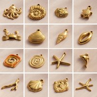 5pcs/lot Stainless Steel Marine Animal Pendants Octopus Conch Turtle Shell Starfish Dolphin Charms DIY Necklace Earring Findings