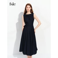 FSLE 2026 Summer Women's Preppy Sleeveless Dress with Waist Pleats - Elegant Classic Style for Office Commute Daily Wear