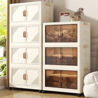 Plastic Foldable Storage Cabinet Installation-Free Dustproof Folding Clothes Closet with Wheels and Lid Large Capacity