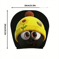 2pcs Sunflower Bee with Beanie Print Car Headrest Covers | Premium Fabric, Easy Install, Washable