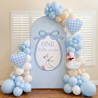 102/105pcs One Silly Goose Theme Arch Kit Natural Sand Blue Goose Balloons Baby Shower Kid Birthday Gender Reveal Party Decor