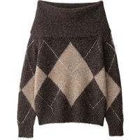 Zevity Women Vintage Off Shoulder Geometric Crochet Knitting Sweater Female Chic Strapless Long Sleeve Pullover Coat Tops SW9438
