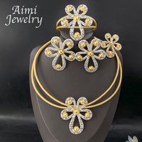Two Tones Gold Plated 4Pcs Jewelry Set for Women Chunky Choker Necklace Earring Bracelet Ring African Bridal Wedding Party Gifts