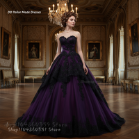 Purple And Black Gothic Wedding Dress Lace Appliques Tiered Ball Gown Sweetheart Lace-Up Corset Vintage Bridal Gown Customized