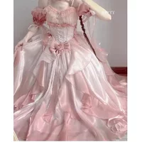 Pink Lolita High Waist Slimming Bow Sweet Girls Op Dress Heavy Industry Trailing Off-shoulder Banquet Princess Dresses 2025