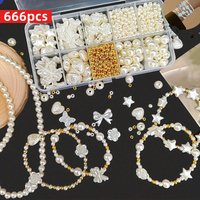 666pcs/set of pentagram peach hearts mixed with acrylic polished loose beads set, elegant and suitable for making bracelets