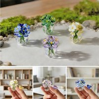 Mini Glass Flower Decor Colored Glaze Simulation Floral Handcrafted Floral Sculpture Glass Flower Bouquet Home Room Decoration
