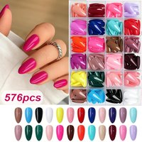24*24=576pcs Colorful Fake Nails 24Colors Short Almond Press On Nails Simple Rose Red Glossy Full Cover False Nail For Daily Use