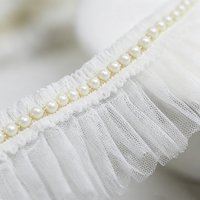(1 Yard/roll) 6CM Pearl Pleated Mesh Decoration Lace Clothing Brim Design and Production Handmade Fabric