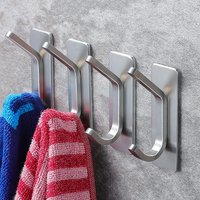 Adhesive Towel Hooks for Bathroom Heavy Duty Stick on Wall Hooks, Stainless Steel Robe/Coat Hangers for Kitchen, Shower