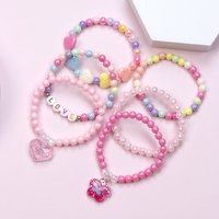 Colorful Acrylic Beaded Bracelet 6-Pack for Kids 3-12 - Rainbow Party Favors with Love Cloud Pendants, Ideal Gifts