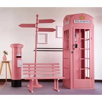 custom.Telephone Booths with Mailbox 5-piece Set Wedding Decor Custom Pink Floral London Telephone Booth