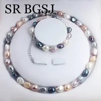 dubai jewelry sets 9-10mm Freeform Mixed Freshwater Natural Pearl Knot Magnetic Clasp Necklace Bracelet Jewelry Set