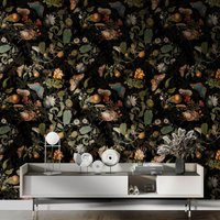 Customized murals with French black background countryside flowers plants living room bedroom dining room homestay wallpaper