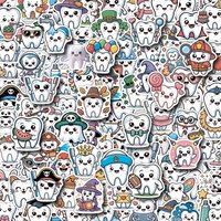 50/100PCS Cute Tooth Graffiti Stickers Water Cup Computer Waterproof Decoration Stickers Cartoon Tooth Stationery Stickers