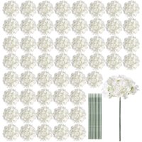 64 PCS Artificial Hydrangea Flowers, Silk Hydrangea Full Flowers Heads with Stems for Wedding Centerpieces, Home, Garden, Baby