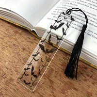 2pcs Transparent Acrylic Bat Pattern Bookmarks, Paired With Black Tassels-Thoughtful Gift For Book Lovers