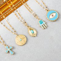 Blue Dropping Oil Evil Eye Cross Pendant Stainless Steel Gold Plated Necklace for Women Chains Chokers Vintage Fashion Jewelry