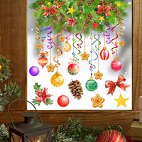 Christmas Coloured Lights Ball Stickers Balloon Ribbon Bow Window Glass Electrostatic Stickers Merry Christmas Happy New Year