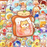 50-100PCS Adorable Dreamy Pet in Drift Bottle Graffiti Stickers, Waterproof Transparent PET Decor Stickers for Water Cups Phone