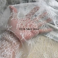 French Style 1.5m Wide Eyelashes Lace Fabric Lace Trim Wedding Dress Cloth Tablecloth Curtain Accessories DIY Crafts
